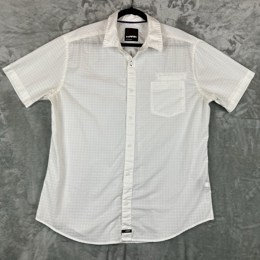 Tony Hawk Button Front Shirt Men's XXL White Windowpane